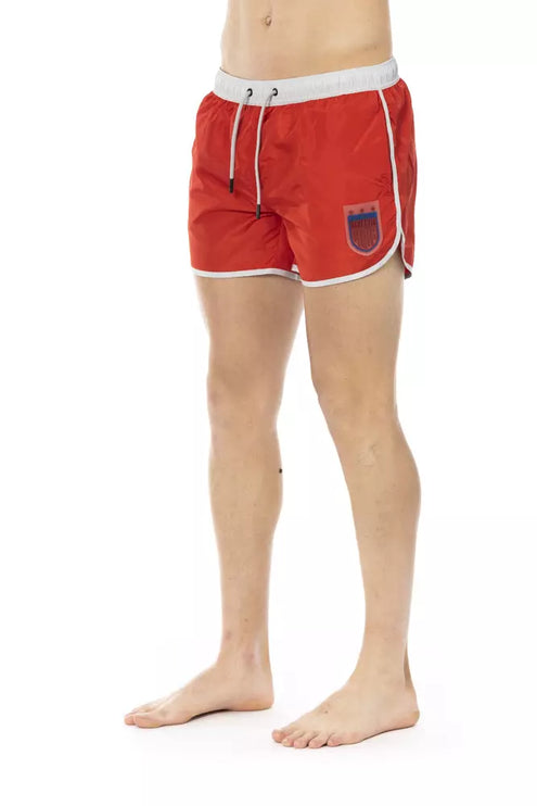 Short de natation rouge vibrant avec imprimé avant