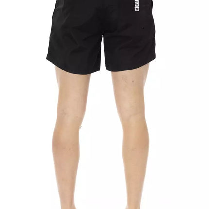 Short de natation noir élégant avec détail de ruban sportif