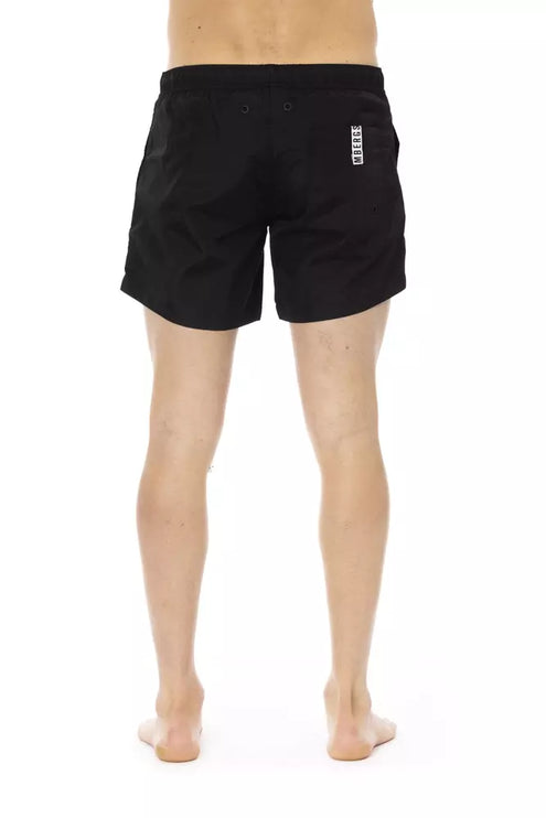 Short de natation noir élégant avec détail de ruban sportif