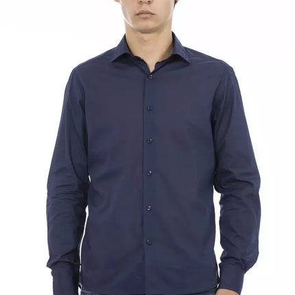 Elegant slank fit blauw katoenen shirt