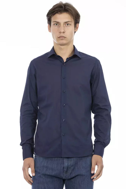 Elegant slank fit blauw katoenen shirt