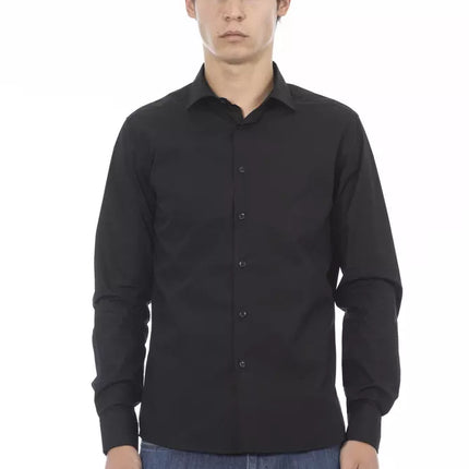 Elegant zwart slank fit katoenen shirt