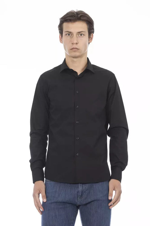 Elegant zwart slank fit katoenen shirt