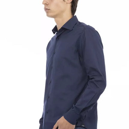 Elegant slank fit blauw katoenen shirt