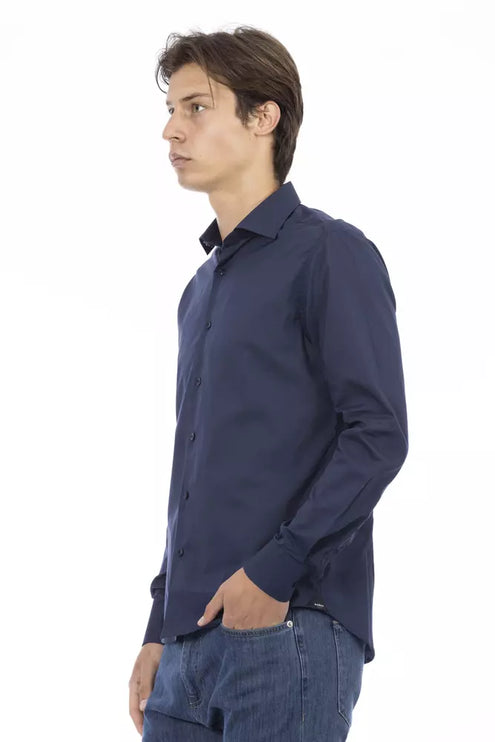 Elegant slank fit blauw katoenen shirt