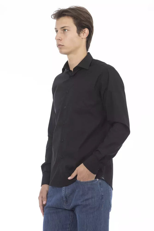 Elegant zwart slank fit katoenen shirt