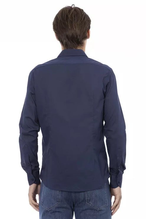 Elegant slank fit blauw katoenen shirt