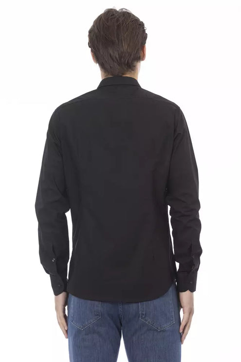 Elegant zwart slank fit katoenen shirt