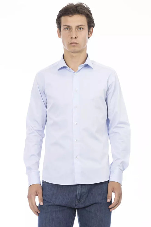 Elegant Slim Fit lichtblauw katoenen shirt