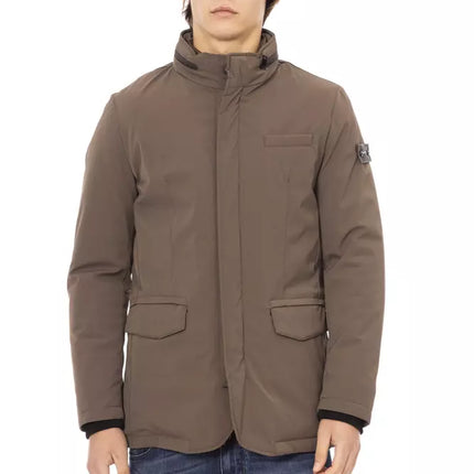 Elegant Brown Zip-Front Fack Jacket