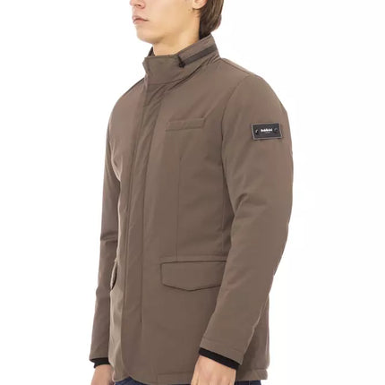 Elegant Brown Zip-Front Fack Jacket