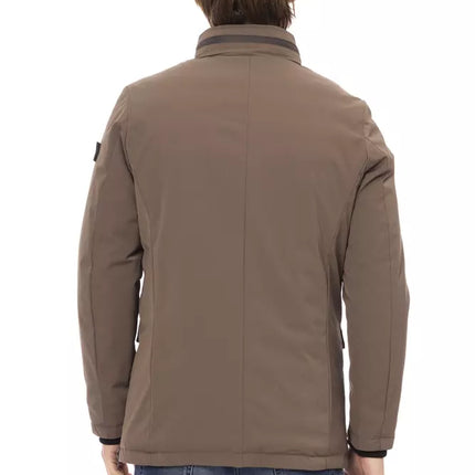 Elegant Brown Zip-Front Fack Jacket