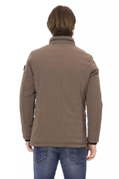 Elegant Brown Zip-Front Fack Jacket