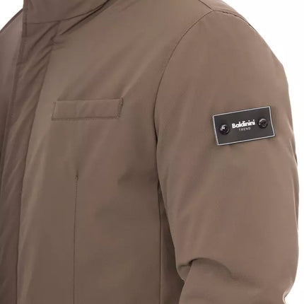 Elegant Brown Zip-Front Fack Jacket