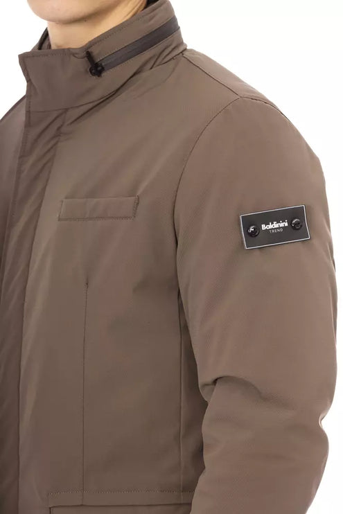 Elegant Brown Zip-Front Fack Jacket