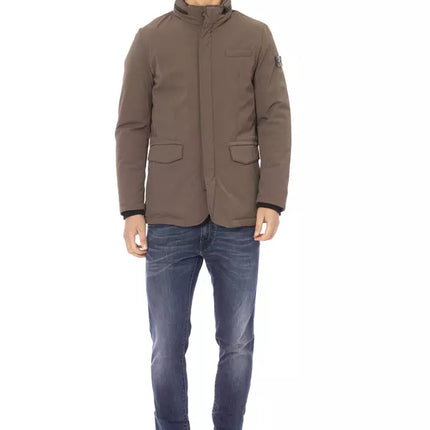 Elegant Brown Zip-Front Fack Jacket