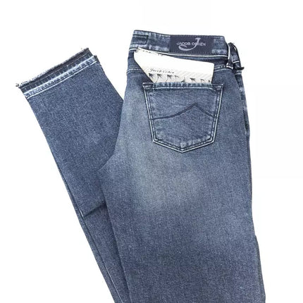 Chic jeans bordados de ajuste delgado con dobladillo con flecos