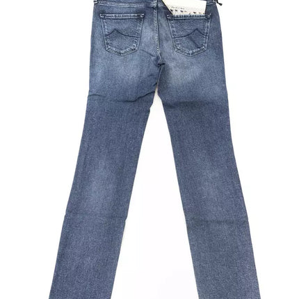 Chic jeans bordados de ajuste delgado con dobladillo con flecos