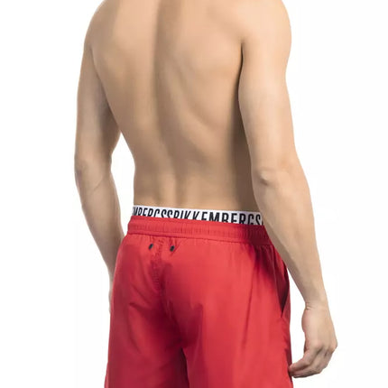 Shorts de natation rouge avec ceinture de marque