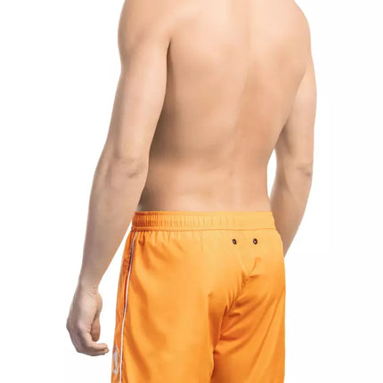 Short de natation des hommes oranges vibrants avec imprimé avant