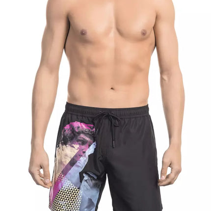 Sleek Black Side Print Swim Shorts