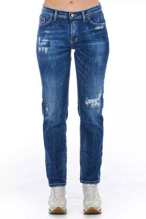 Jeans de lavado con mezcla de algodón azul