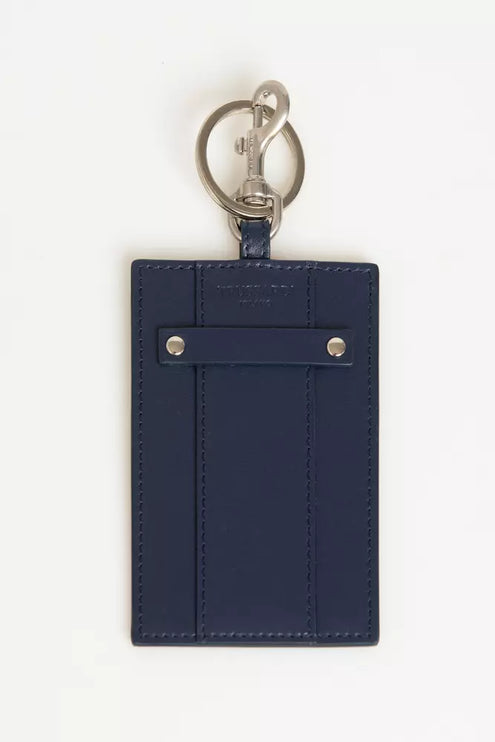 Elegante Blauwe Leren Badgehouder met Sleutelhanger