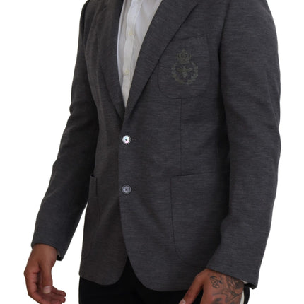 Blazer élégant en laine gris avec broderie de la couronne d'abeille