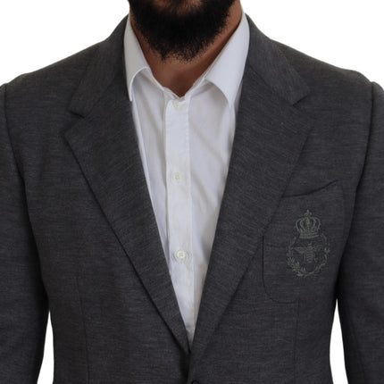 Blazer élégant en laine gris avec broderie de la couronne d'abeille