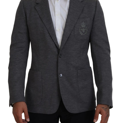 Blazer élégant en laine gris avec broderie de la couronne d'abeille