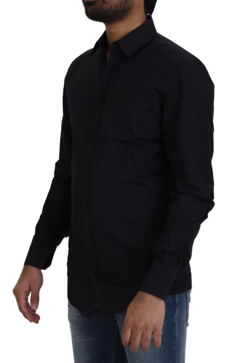 Camisa de vestir de algodón negro elegante