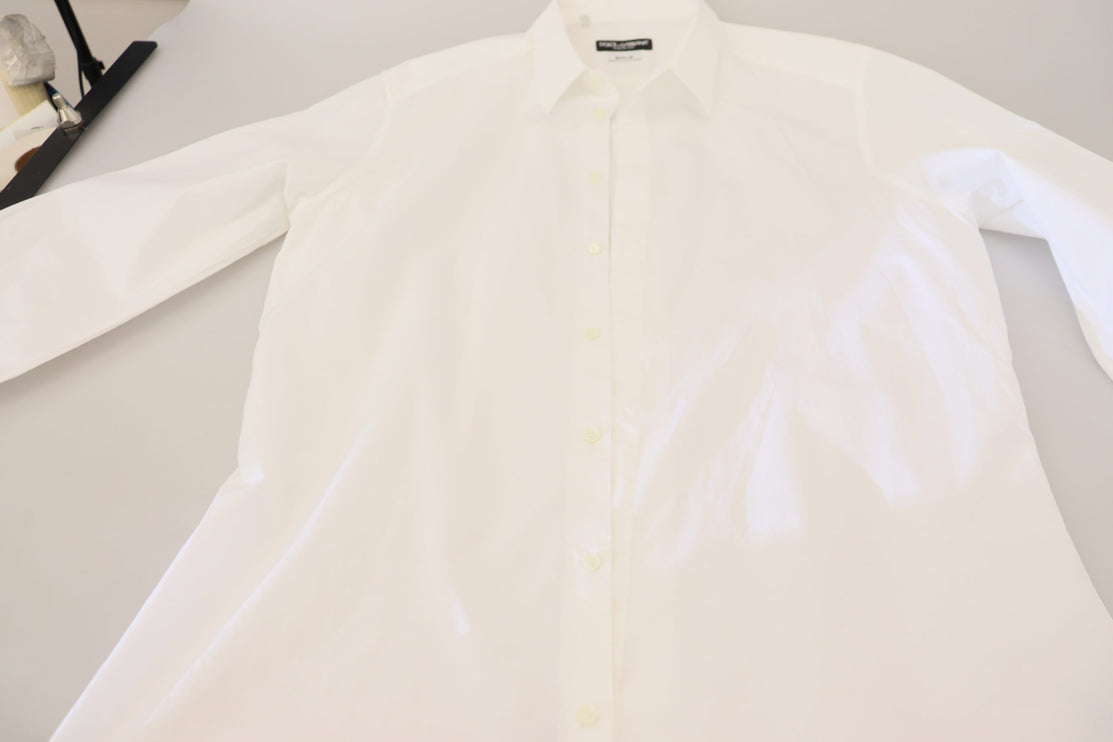 Elegancia camisa de vestir de algodón blanco reinventado