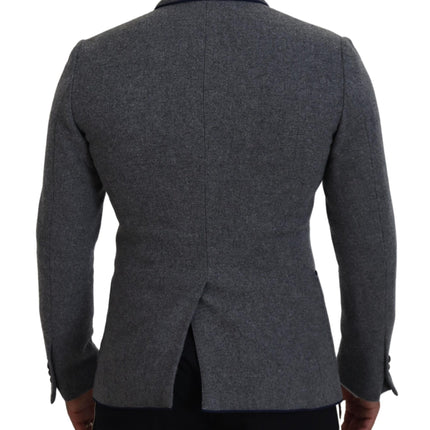 Blazer élégant en laine gris avec broderie de rose bleue