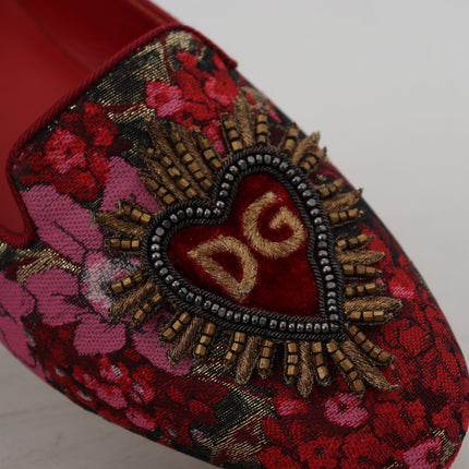 Flats de cuero y tela multicolor con parche de corazón sagrado