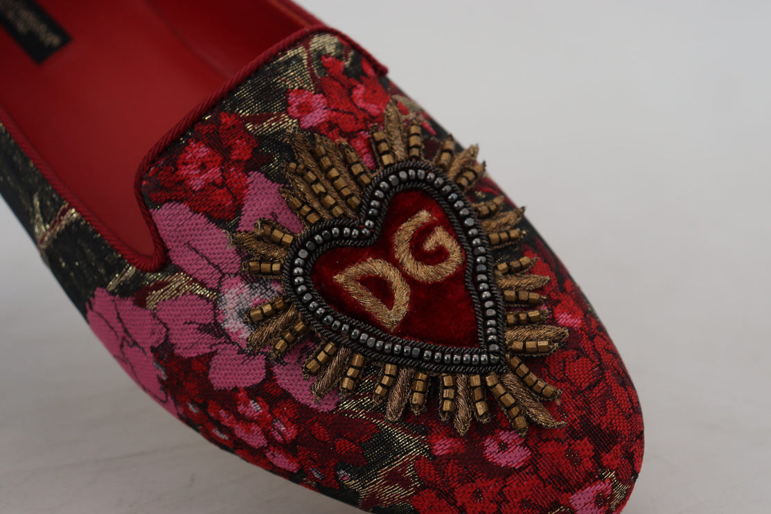 Flats de cuero y tela multicolor con parche de corazón sagrado