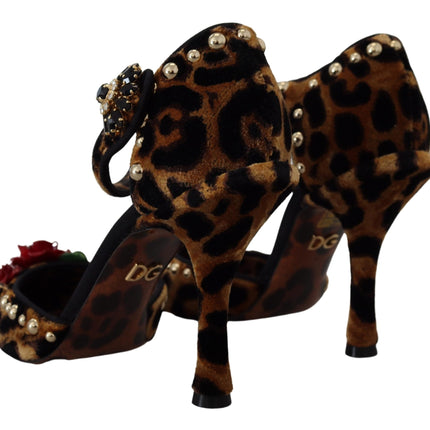 Tacones de sandalia con correa de tobillo de leopardo elegante