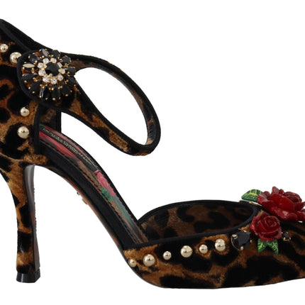 Tacones de sandalia con correa de tobillo de leopardo elegante