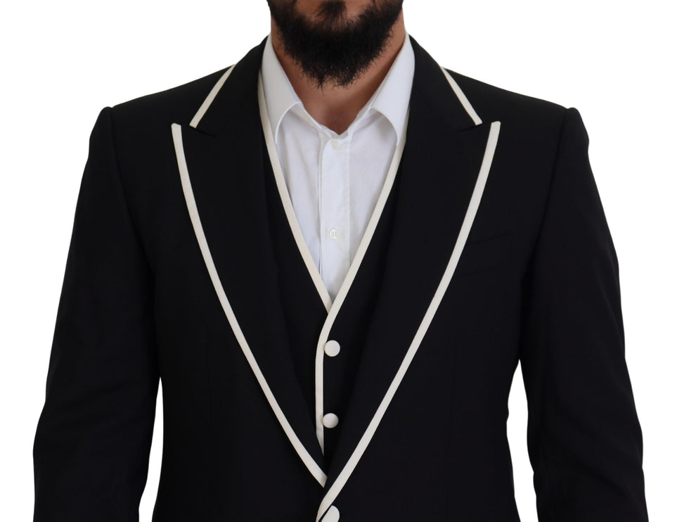 Elegant Black and White Slim Fit trois pièces