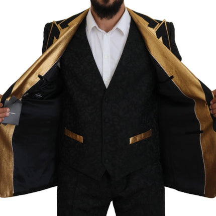 Elegant Black & Gold Slim Fit 3 Piece Suit