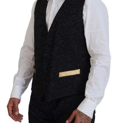 Elegant Black & Gold Slim Fit 3 Piece Suit