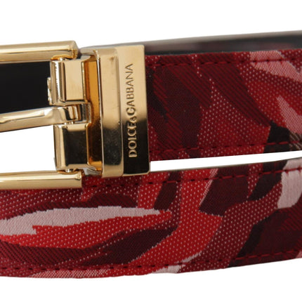 Red Multicolor Leather Belt with Gold-Tone Buckle