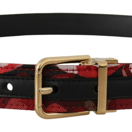 Red Multicolor Leather Belt with Gold-Tone Buckle