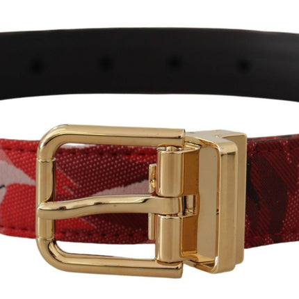 Red Multicolor Leather Belt with Gold-Tone Buckle