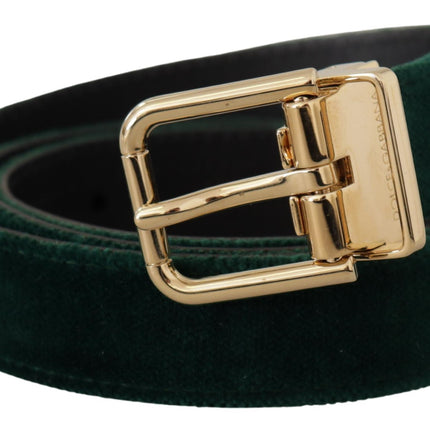 Emerald Velvet Designer Belt with Golden Buckle