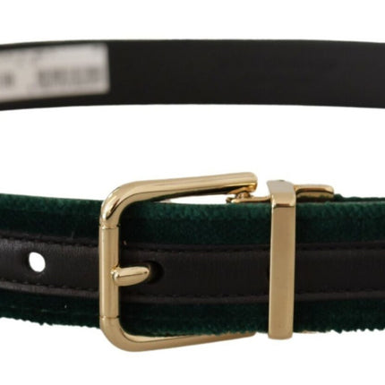 Emerald Velvet Designer Belt with Golden Buckle