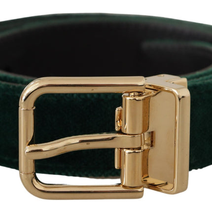 Emerald Velvet Designer Belt with Golden Buckle