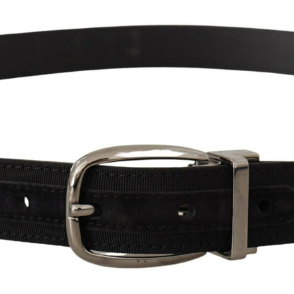 Elegant Grosgrain Leather Belt with Silver Buckle