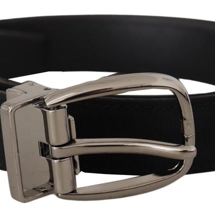 Elegant Grosgrain Leather Belt with Silver Buckle