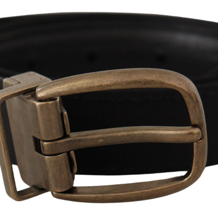 Elegant Grosgrain Leather Belt - Black