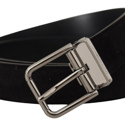 Elegant Black Leather Grosgrain Belt